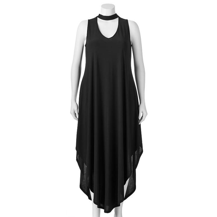 Juniors' Plus Size Wrapper Solid Choker Neck Dress, Girl's, Size: 2xl, Black