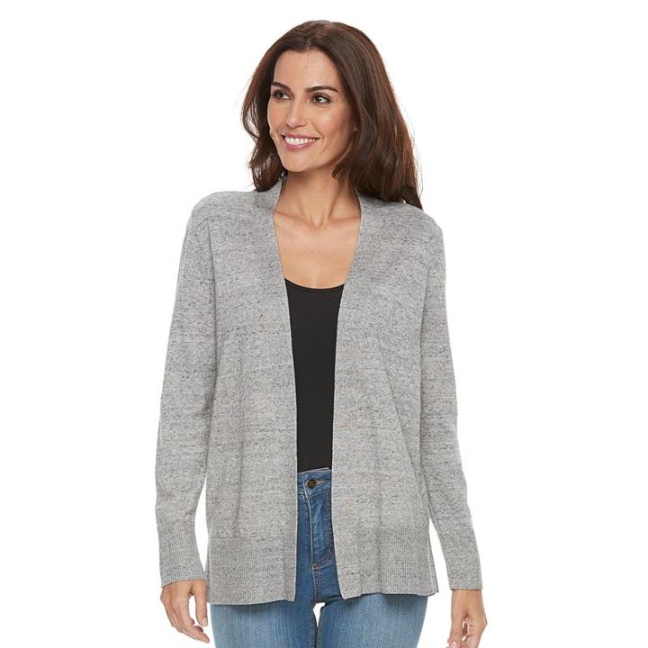 Women's Croft & Barrow&reg; Heathered Open-front Cardigan, Size: Medium, Med Grey