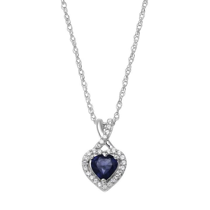 Sterling Silver Lab-created Blue & White Sapphire Heart Pendant, Women's, Size: 18