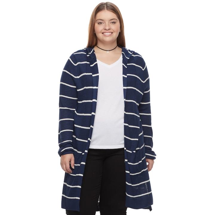 Juniors' Plus Size So&reg; Hooded Long Cardigan Sweater, Teens, Size: 3xl, Blue