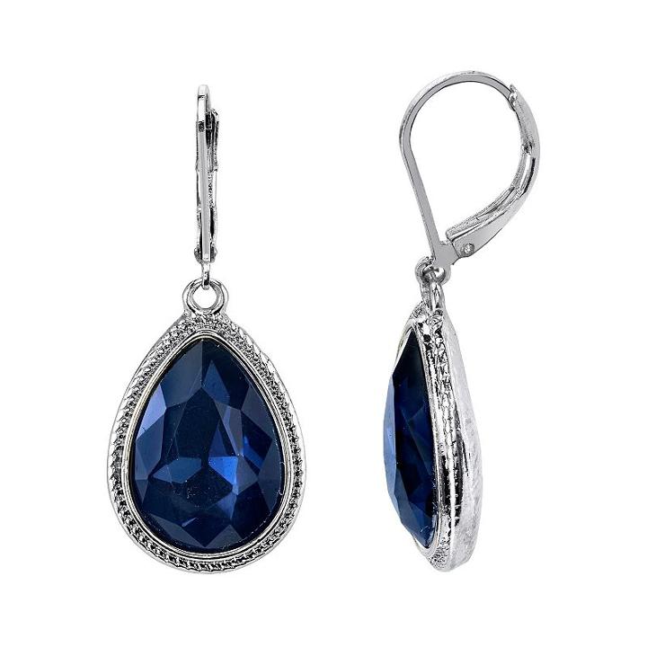 1928 Faceted Stone Teardrop Earrings, Women's, Blue