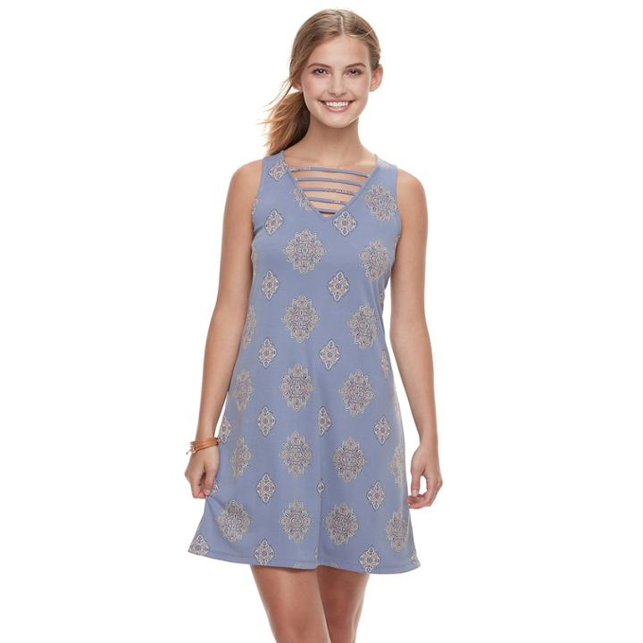 Juniors' Pink Republic Solid Strappy Trapeze Dress, Teens, Size: Xs, Blue