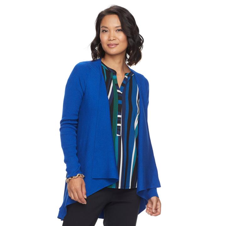 Women's Dana Buchman Open-front Ribbed Cardigan, Size: Large, Dark Blue