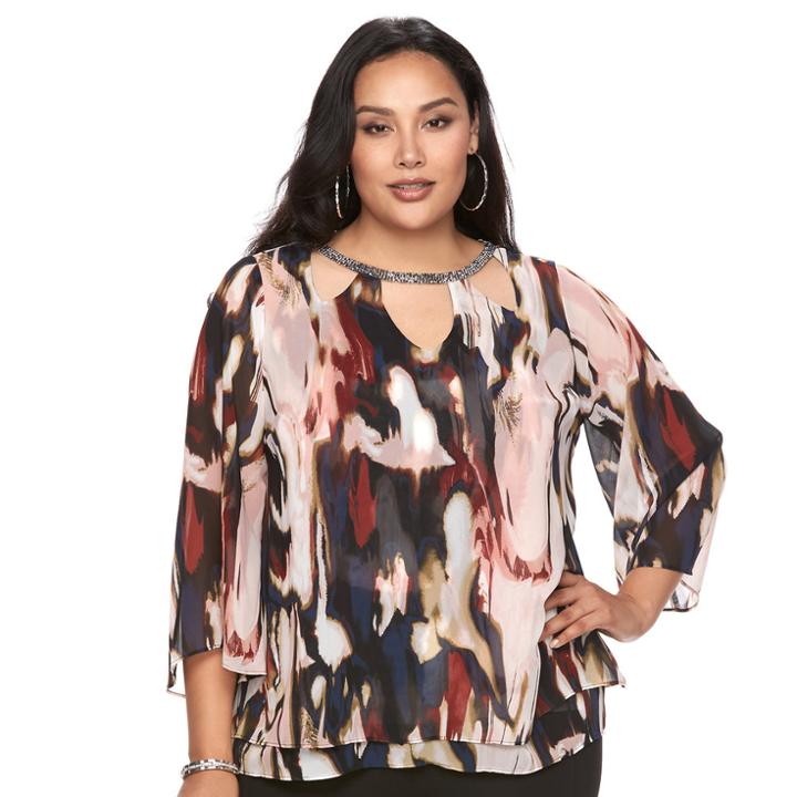 Plus Size Jennifer Lopez Cutout Chiffon Top, Women's, Size: 1xl, Light Pink
