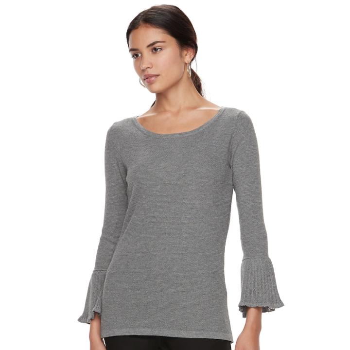 Women's Elle&trade; Bell-sleeve Scoopneck Sweater, Size: Xxl, Grey Other
