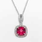 Sterling Silver Lab-created Ruby And Lab-created White Sapphire Square Halo Pendant, Women's, Size: 18, Multicolor