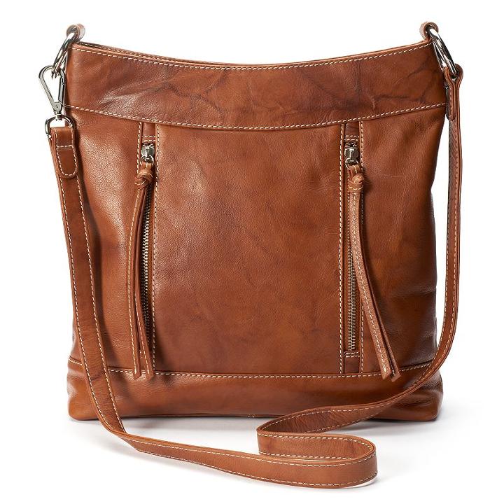 Ili Leather Vertical Zippers Crossbody Bag, Women's, Brown