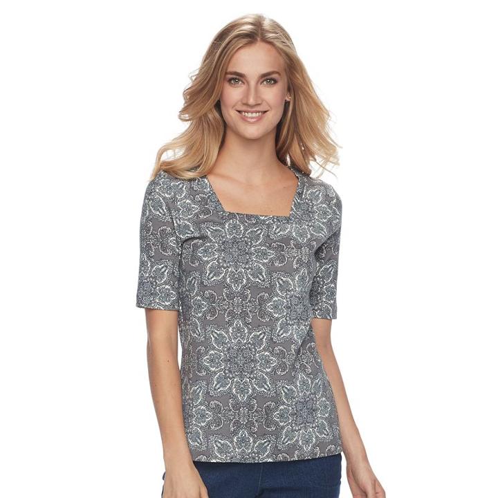 Women's Croft & Barrow&reg; Squareneck Tee, Size: Xxl, Dark Grey
