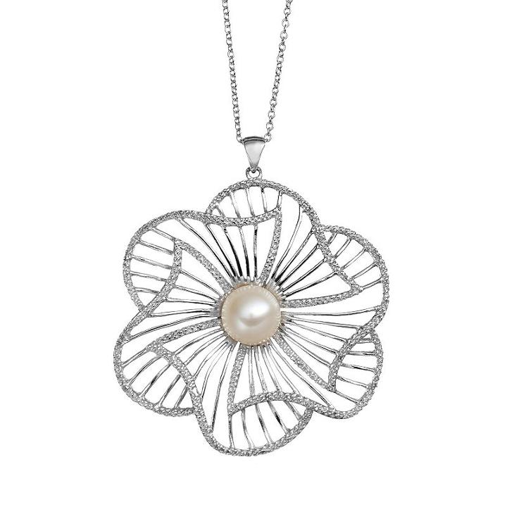 Freshwater Cultured Pearl Sterling Silver Flower Pendant Necklace, Women's, Size: 18, White