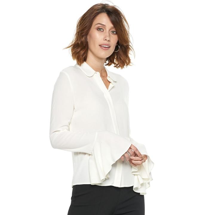 Women's Popsugar Flare-sleeve Blouse, Size: Xxl, White