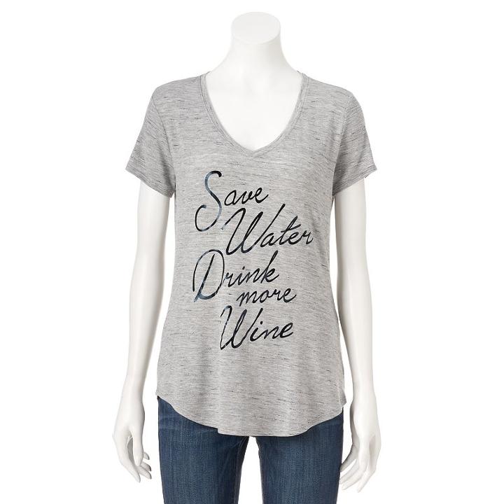 Women's Apt. 9® V-neck Graphic Tee, Size: Large, Grey