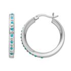 Platinum Over Silver Blue Topaz And Diamond Accent Hoop Earrings, Women's