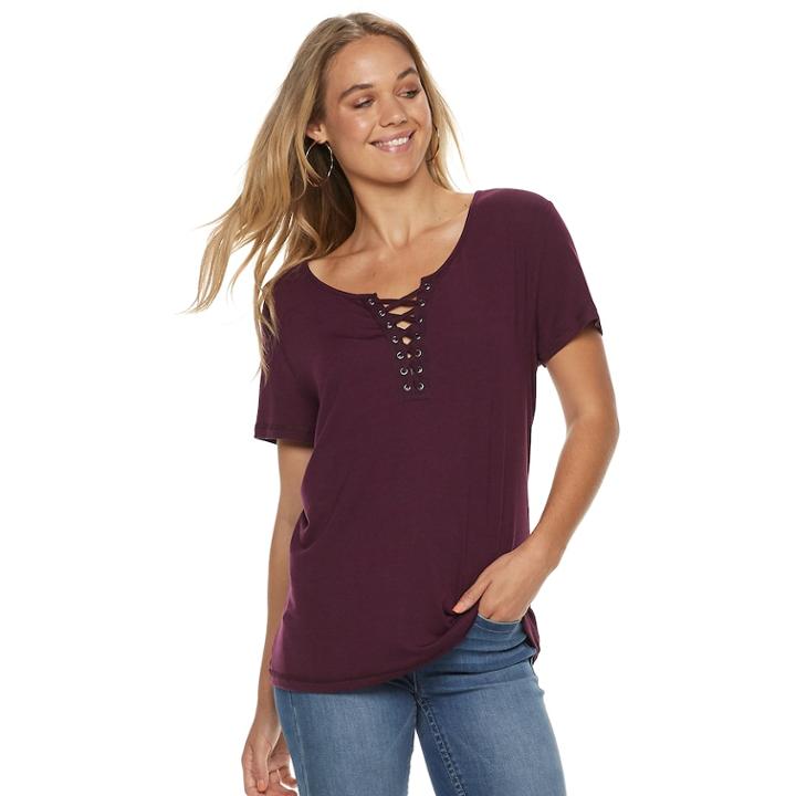 Juniors' So&reg; Lace-up Tee, Teens, Size: Xl, Drk Purple