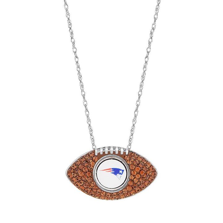 Sterling Silver Crystal New England Patriots Football Pendant, Women's, Brown