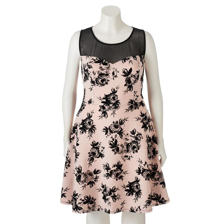 Juniors' Plus Size Trixxi Flocked Scuba Skater Dress, Girl's, Size: 2xl, Light Pink