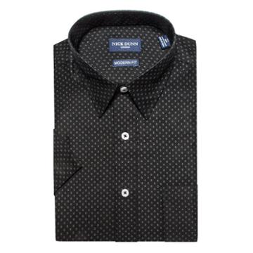 Men's Nick Dunn Modern-fit Patterned Dress Shirt, Size: Medium, Black