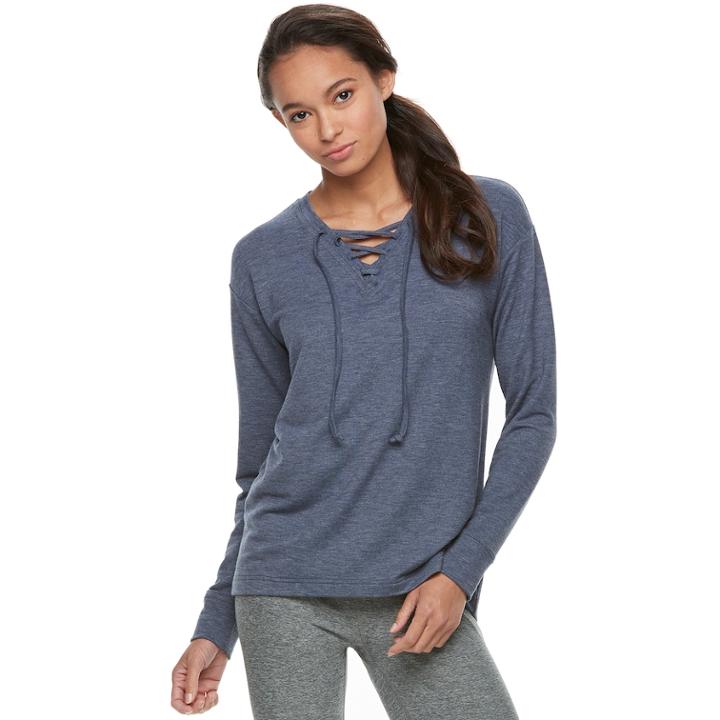 Petite Tek Gear&reg; Lace-up Long Sleeve Top, Women's, Size: Xl Petite, Dark Blue