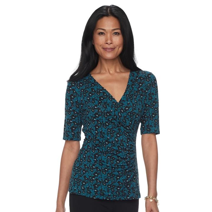 Women's Dana Buchman Printed Surplice Top, Size: Xs, Med Green