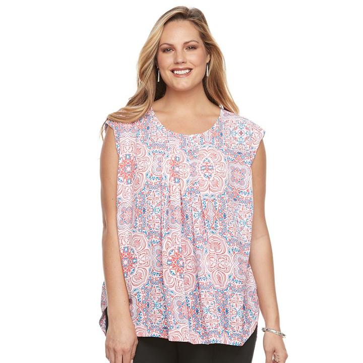 Plus Size Dana Buchman Printed Pleated Top, Women's, Size: 2xl, White