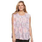 Plus Size Dana Buchman Printed Pleated Top, Women's, Size: 2xl, White