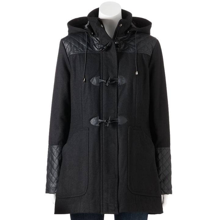 Women's Excelled Hooded Toggle Wool-blend Coat, Size: Large, Black