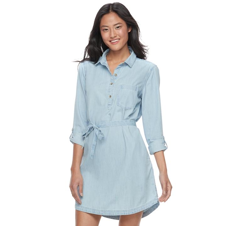 Juniors' So&reg; Chambray Shirt Dress, Teens, Size: Xs, Med Blue