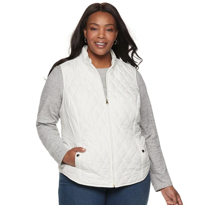 Plus Size Croft & Barrow&reg; Classic Quilted Vest, Women's, Size: 2xl, White