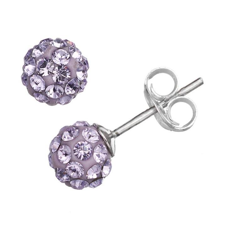 Charming Girl Sterling Silver Crystal Ball Stud Earrings - Made With Swarovski Crystals - Kids, Purple