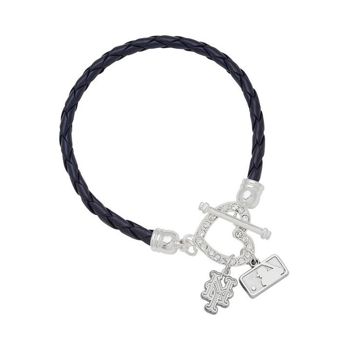 Logoart New York Mets Devotion Silver Tone Crystal Charm Bracelet, Women's, Size: 8, Blue