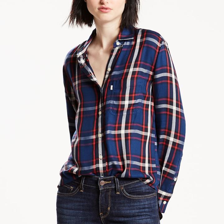 Women's Levi's® Plaid Boyfriend Shirt, Size: Medium, Blue (navy)