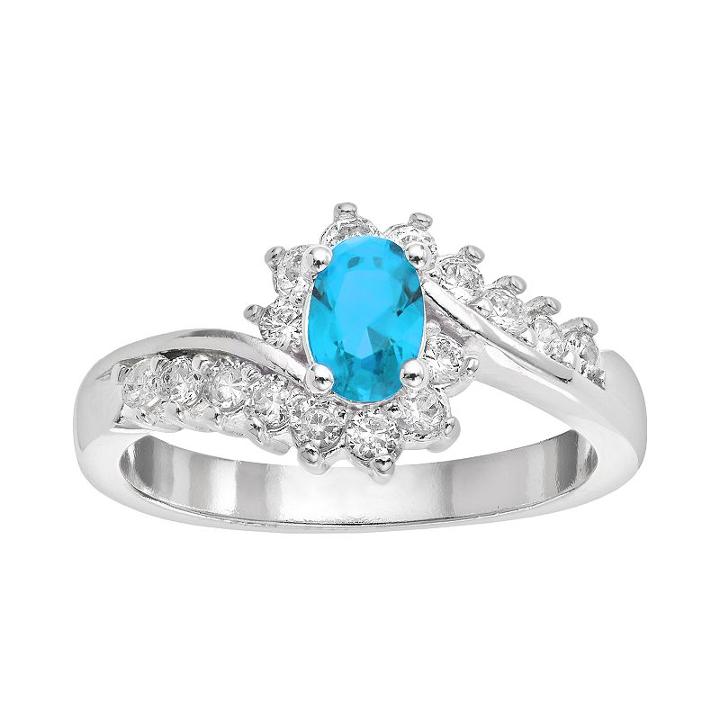 City Rox Silver-plated Cubic Zirconia Bypass Ring, Women's, Size: 8, Blue