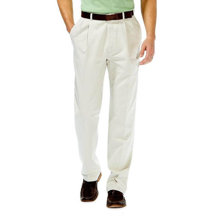 Men's Haggar&reg; Work To Weekend&reg; Classic-fit Pleated Expandable Waist Pants, Size: 32x34, Lt Beige