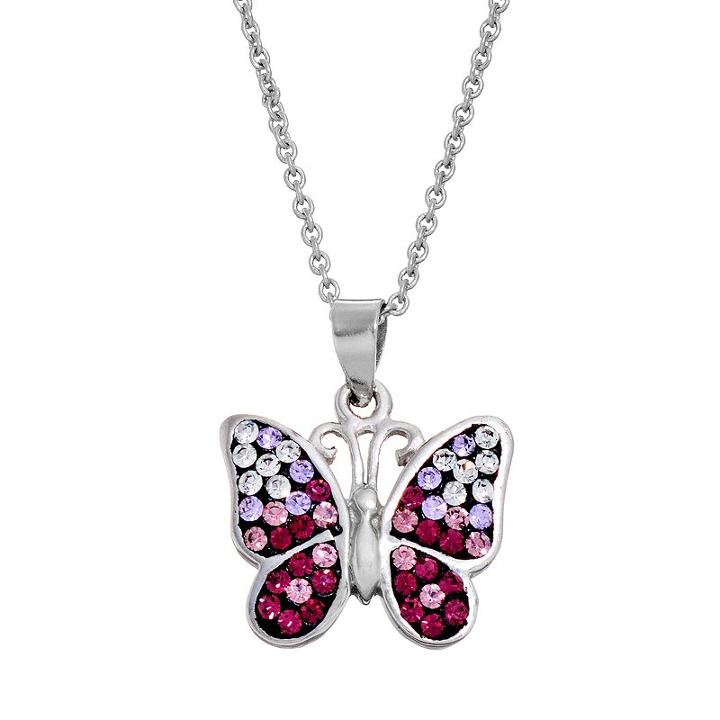 Crystal Butterfly Pendant Necklace, Women's, Purple