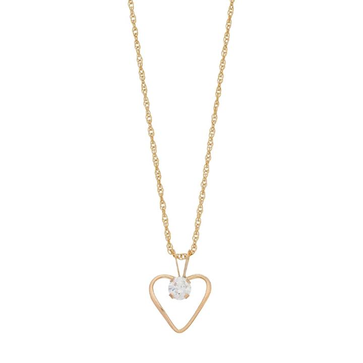 Renaissance Collection 10k Gold Cubic Zirconia Heart Pendant Necklace, Women's, White