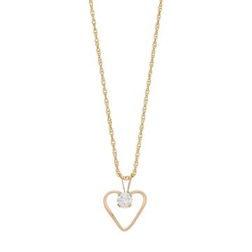 Renaissance Collection 10k Gold Cubic Zirconia Heart Pendant Necklace, Women's, White