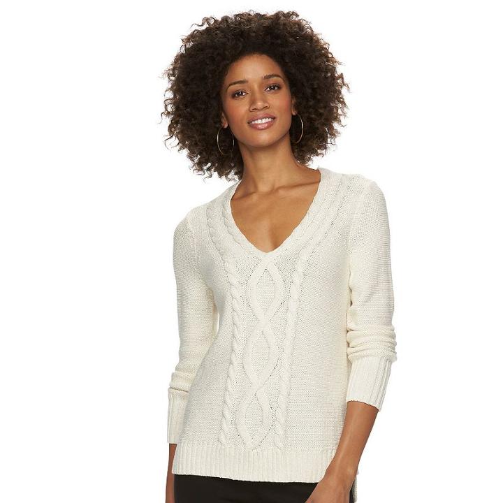 Women's Chaps Cable-knit V-neck Sweater, Size: Large, White