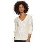 Women's Chaps Cable-knit V-neck Sweater, Size: Large, White