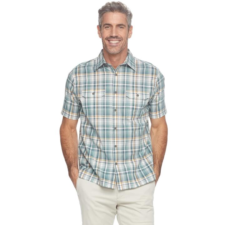 Men's Croft & Barrow&reg; Classic-fit Quick-dry Outdoor Button-down Shirt, Size: Large, Med Green