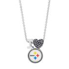 Sterling Silver Crystal I Love Pittsburgh Steelers Team Logo Heart Pendant, Women's, Grey