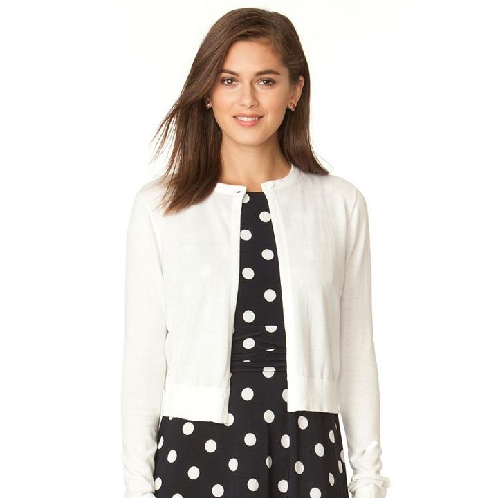 Women's Chaps Crop Cardigan, Size: Medium, White