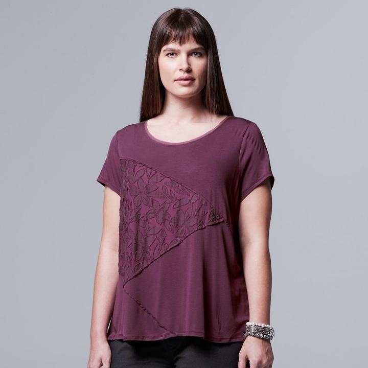 Plus Size Simply Vera Vera Wang Spliced Jacquard Tee, Women's, Size: 0x, Purple