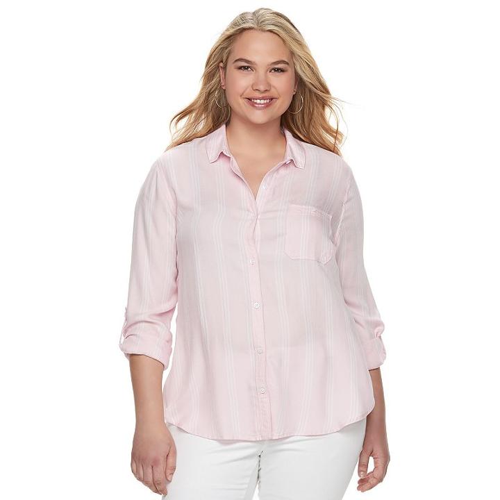 Juniors' Plus Size So&reg; Plaid High-low Shirt, Girl's, Size: 1xl, Light Pink