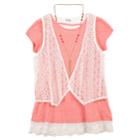 Girls 7-16 Speechless Crochet Vest & Lace Trim Tee Set With Necklace, Size: Small, Light Red