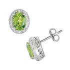 Sterling Silver Peridot And Diamond Accent Oval Stud Earrings, Women's, Green