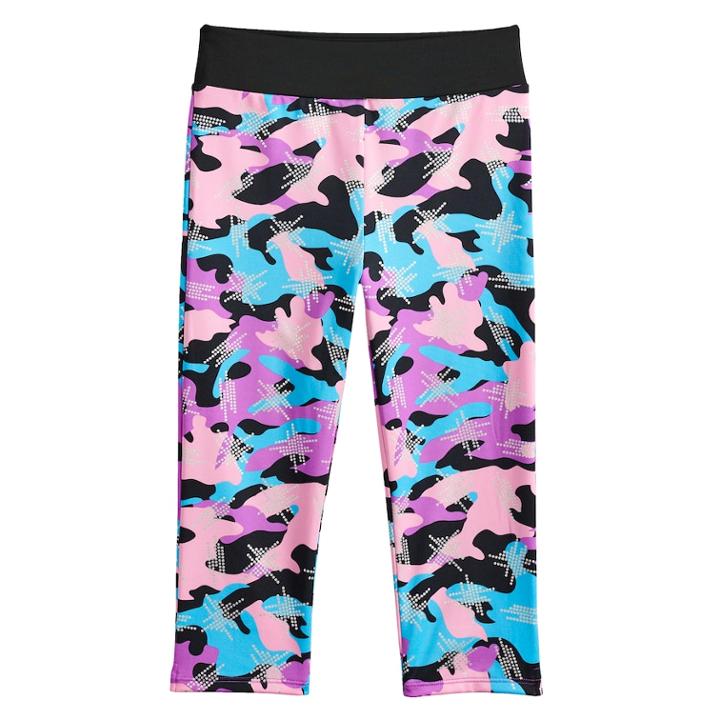 Girls 4-14 Jacques Moret Shiny Camo Capri Dance Pants, Size: Small, Brown Over