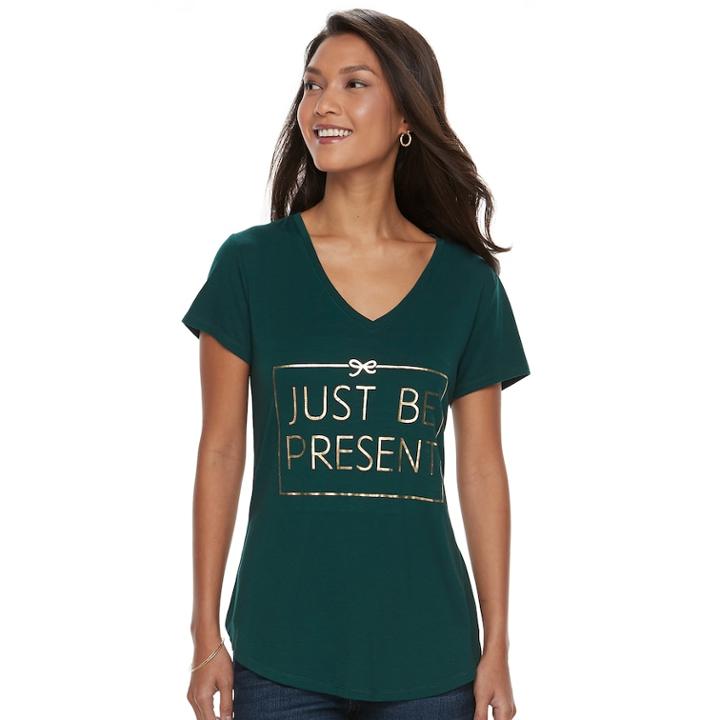 Women's Apt. 9&reg; V-neck Graphic Tee, Size: Xxl, Green