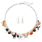 Halloween Beaded Charm Necklace & Ghost Earring Set, Women's, Multicolor