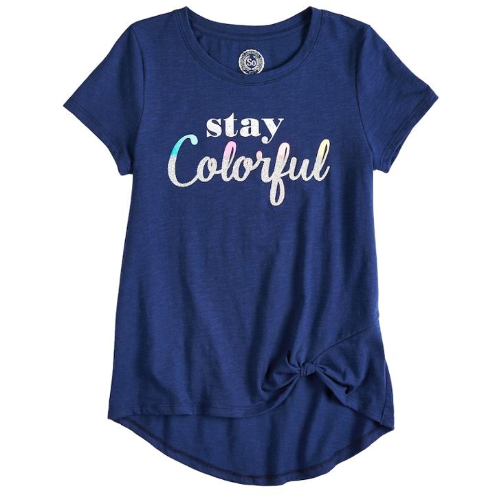 Girls 7-16 So&reg; Knot Front Graphic Tee, Size: 7-8, Dark Blue