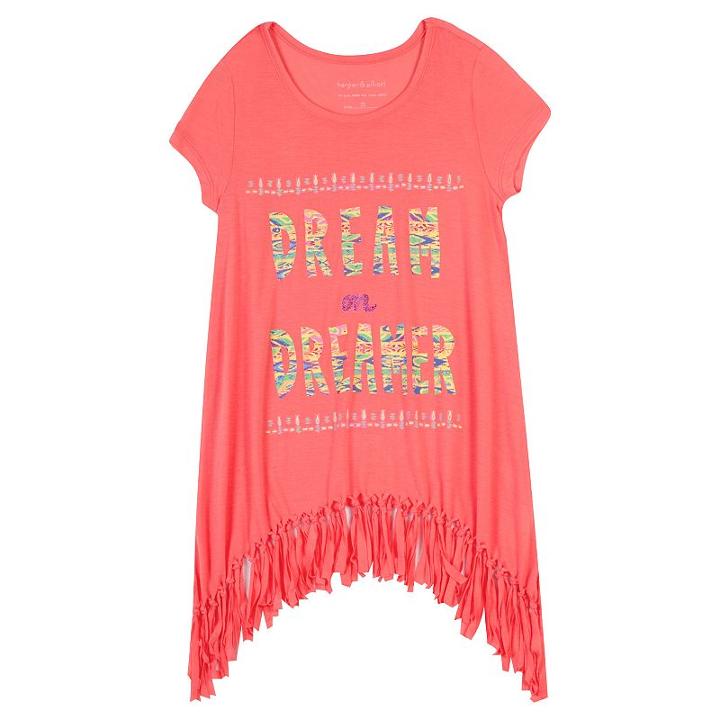 Girls 7-16 & Plus Size Harper & Elliott Fringe Sharkbite Graphic Tunic Tee, Girl's, Size: L Plus, Lt Orange