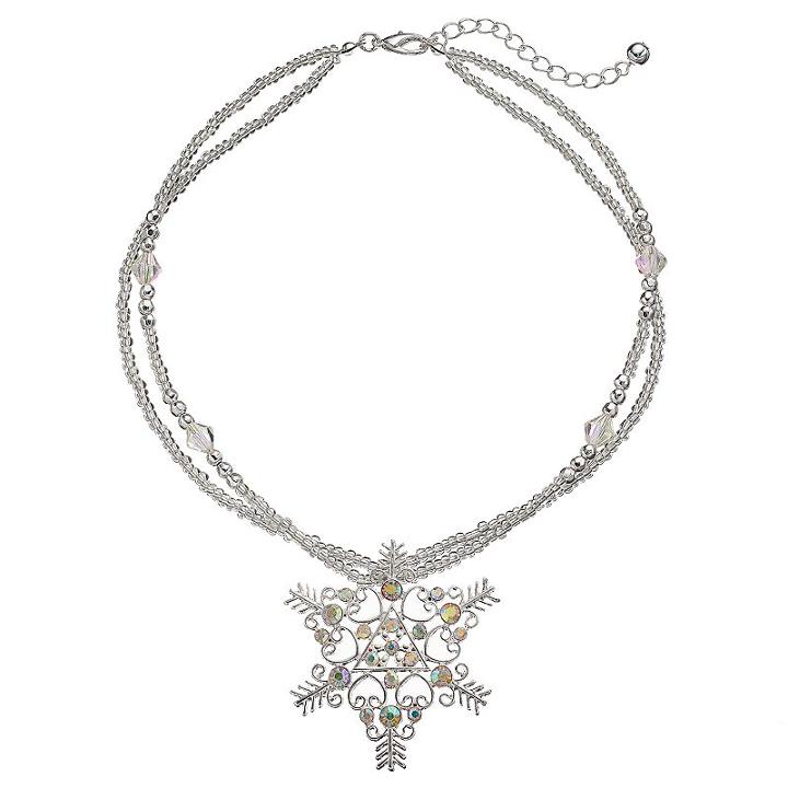 Snowflake Pendant Beaded Double Strand Necklace, Women's, White